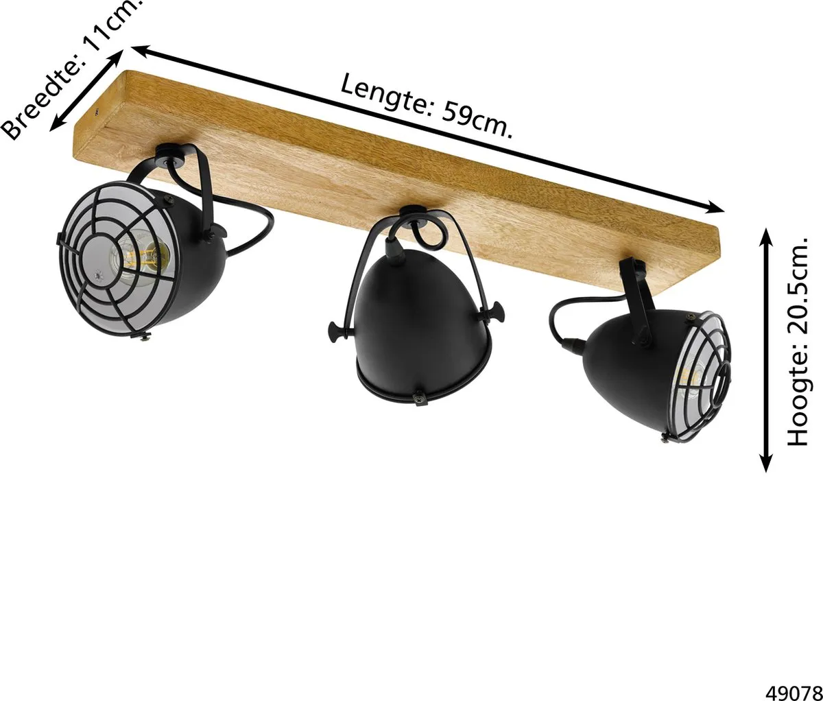 Eglo Gatebeck Wandlamp 3xE14 - Ø59cm - Hout/Zwart