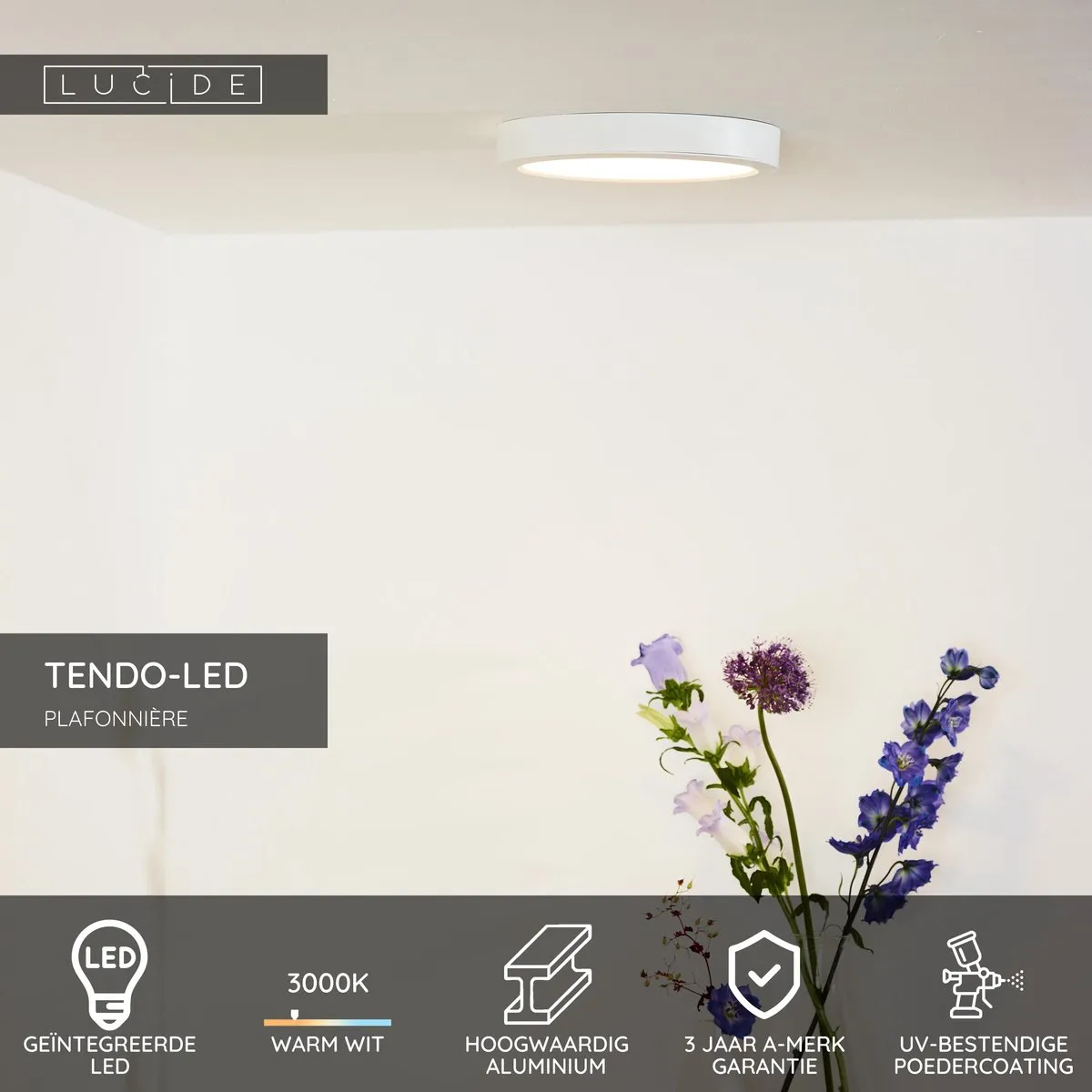 Lucide TENDO-LED Plafondlamp Ø22cm 18W 3000K - Wit