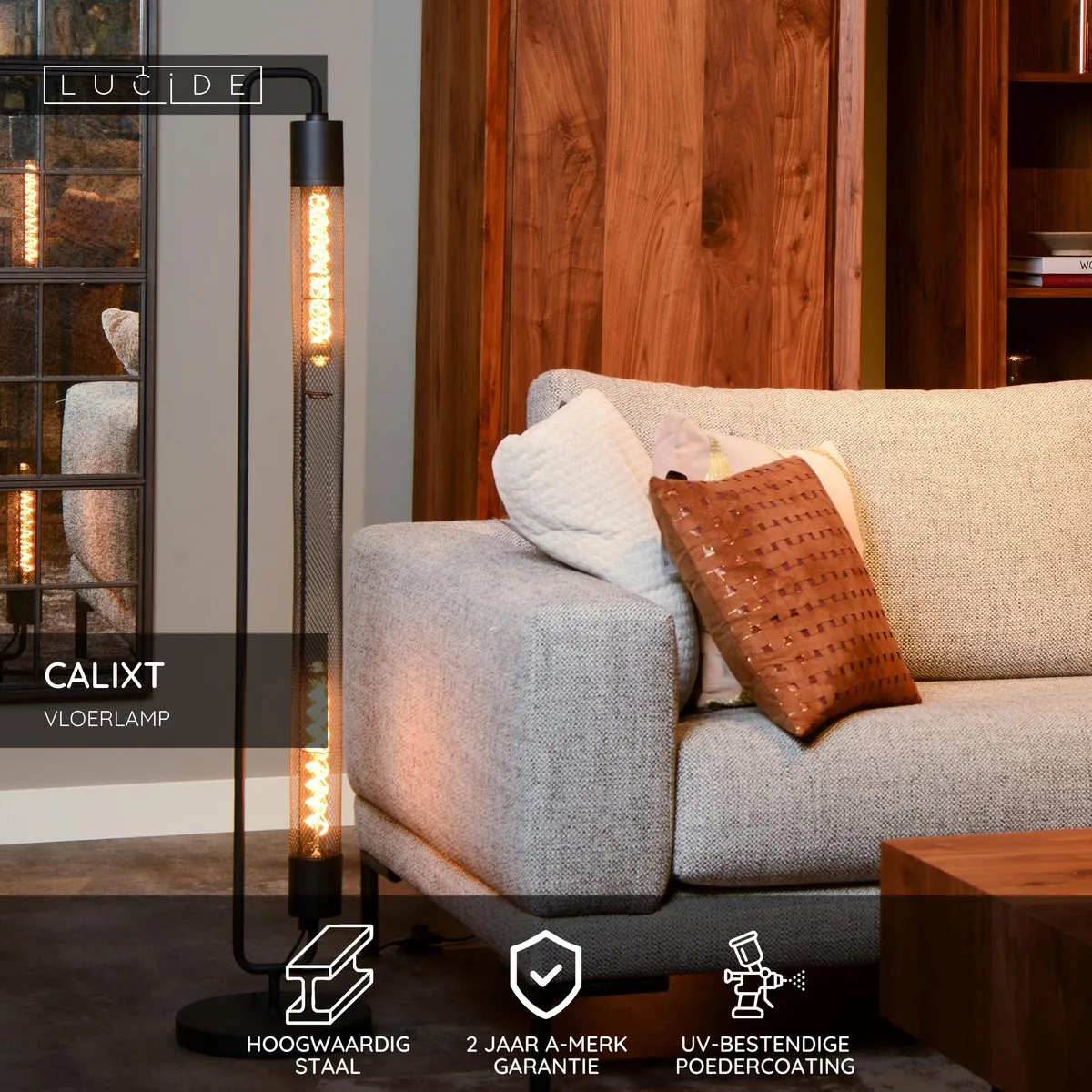 Lucide Calixx Vloerlamp 2xE27 - Zwart