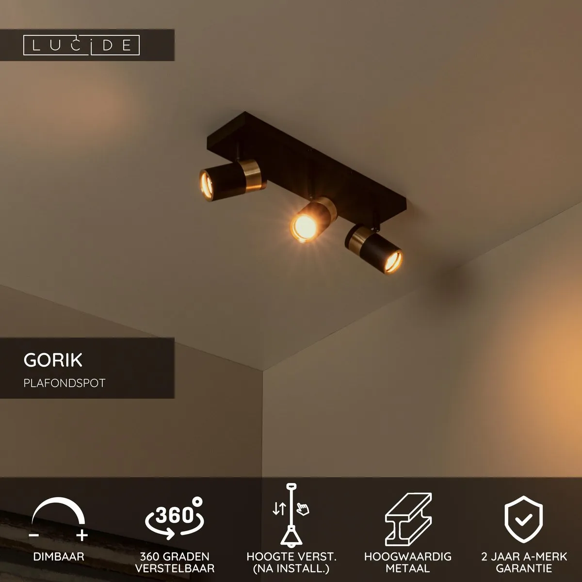Lucide Gorik Plafondspot 3xGU10 - Zwart