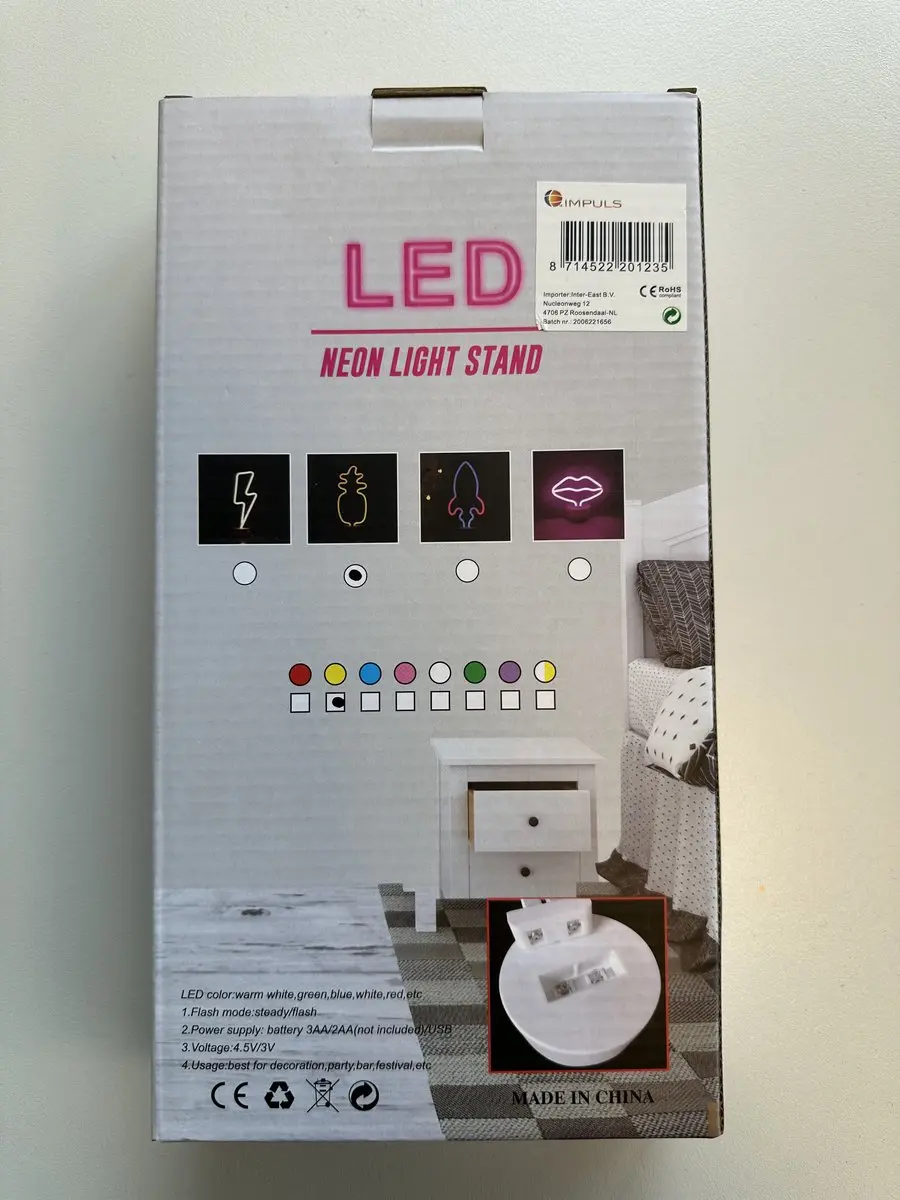 Impuls LED Ananas Neonlamp - 29,5x20x8,5cm - Geel