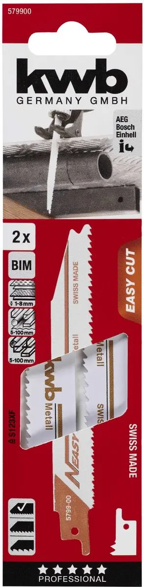KWB Easy Cut Reciprozaagblad Bi-Metaal 153mm - 2 Stuks