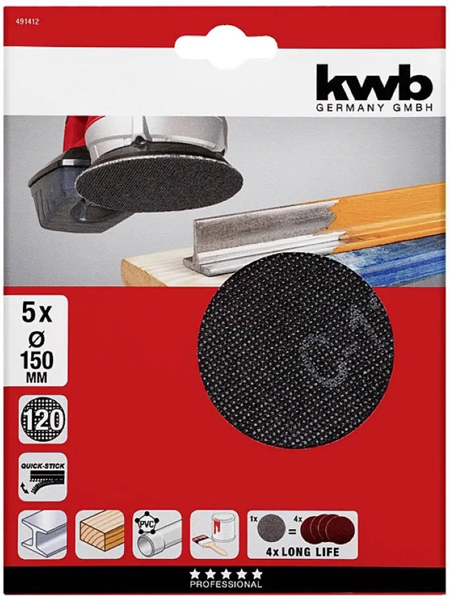 KWB Schuurgaas Ø150mm Korrel 120 - 5 Stuks