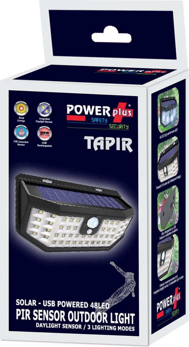 Powerplus Tapir Solar Wandlamp - 48 LED 2W - Zwart