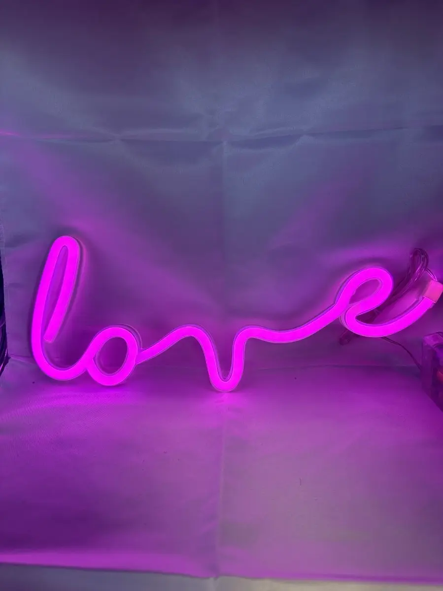 Impuls LED Wandlampen Set 4 Stuks - Hart & Love Neon - Roze/Wit