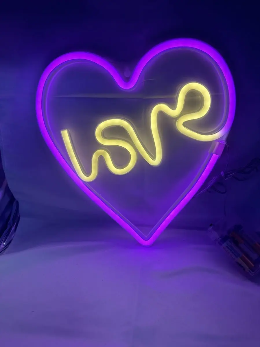 Impuls LED Wandlampen Set 4 Stuks - Hart & Love Neon - Roze/Wit