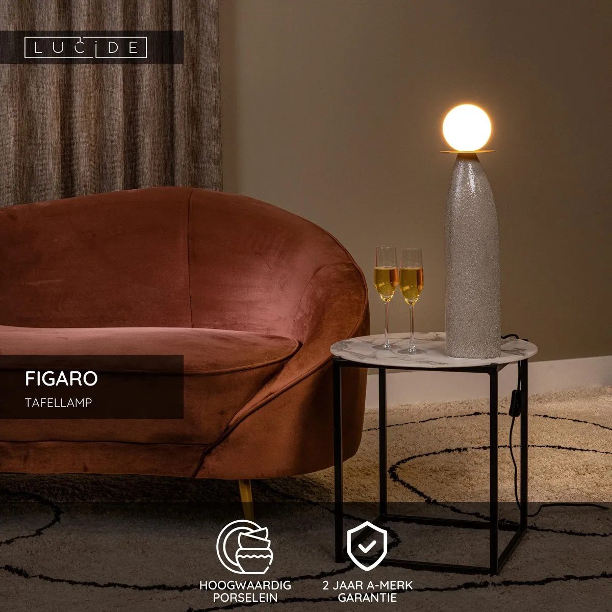 Lucide Figaro Tafellamp - Grijs - Ø12cm