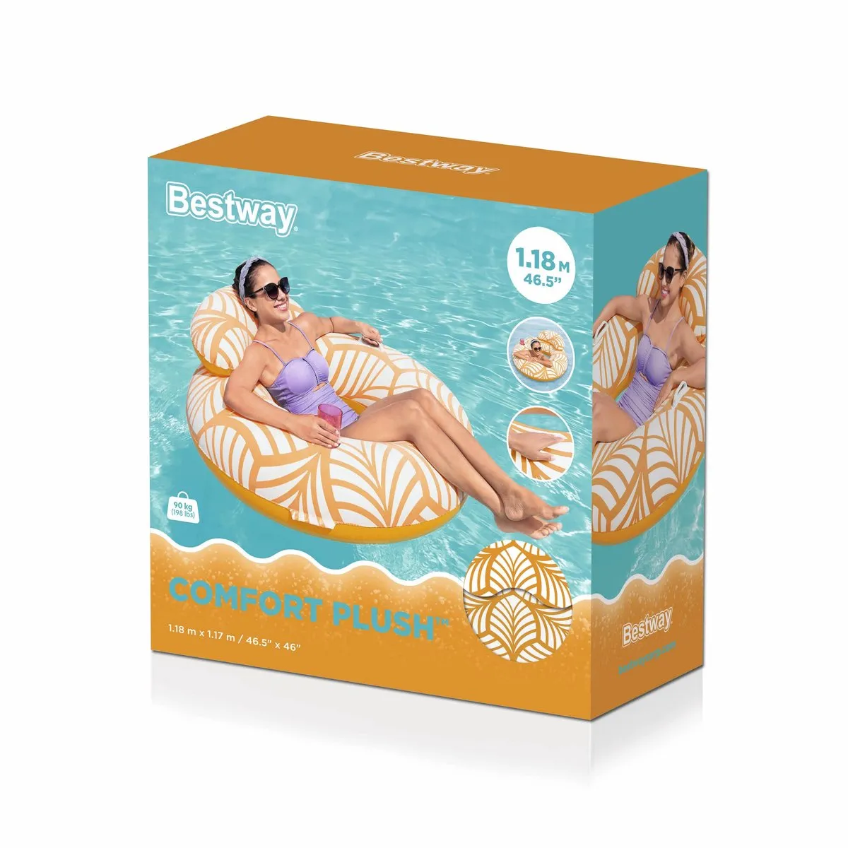 Bestway Comfort Plush Deluxe Zwemband 118cm - Oranje/Wit - afbeelding 6 van 6