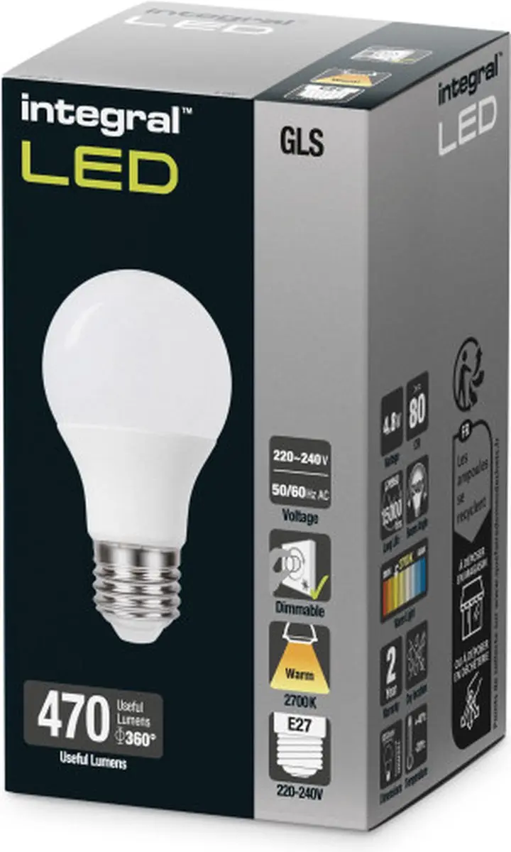 Integral Standaard Bol E27 5.5W Extra Warm Wit - 2700K - Opaal