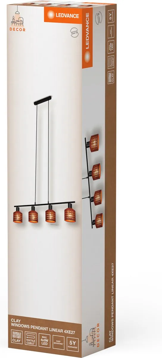 LEDVANCE Decor Clay Windows Hanglamp 4xE27 - Bruin - afbeelding 6 van 6