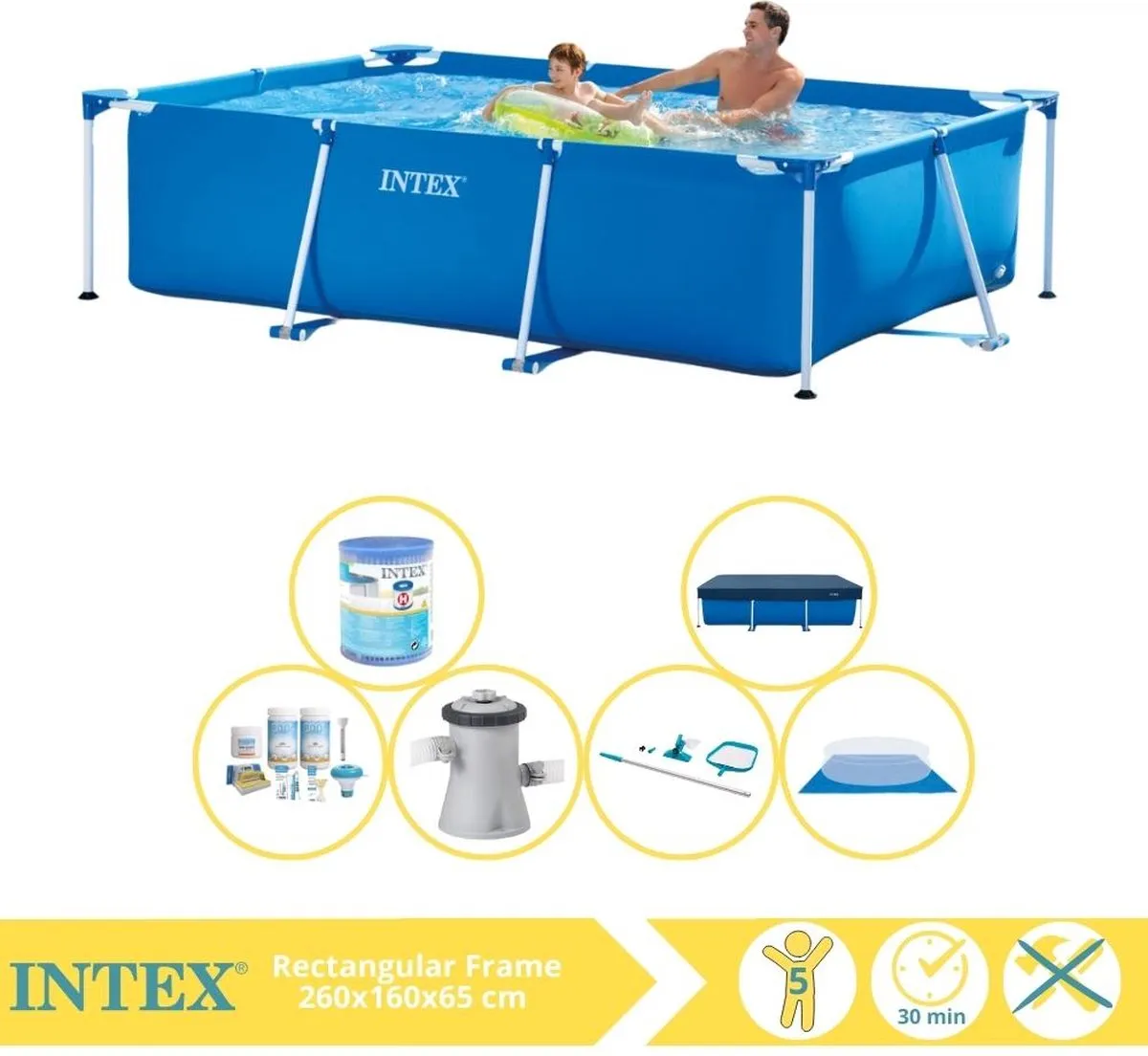 Intex 28271NP Opzetzwembad 260x160x65cm - Blauw/Wit - 2282L - afbeelding 2 van 6