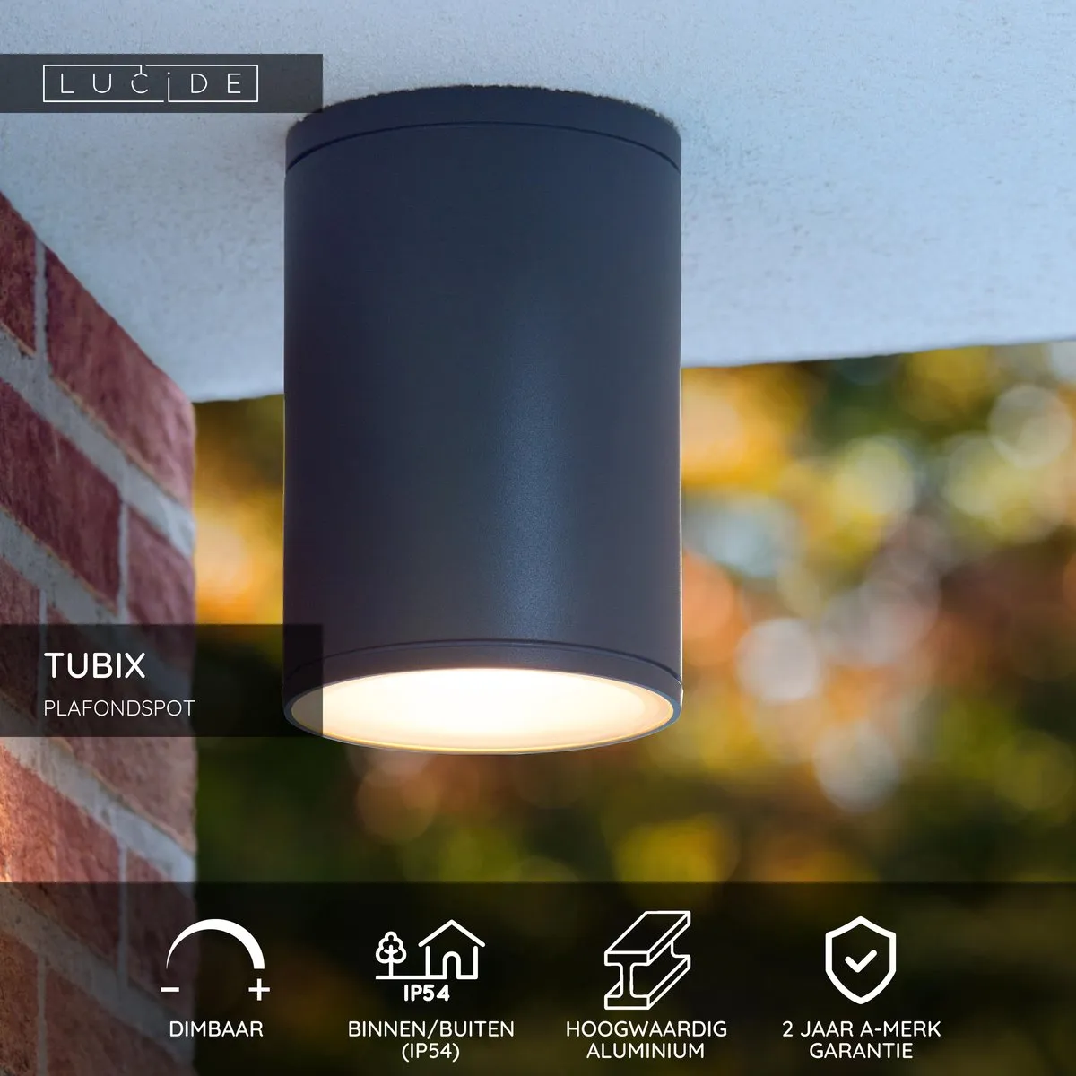 Lucide Tubix Plafondspot Ø10,8cm E27 - Antraciet