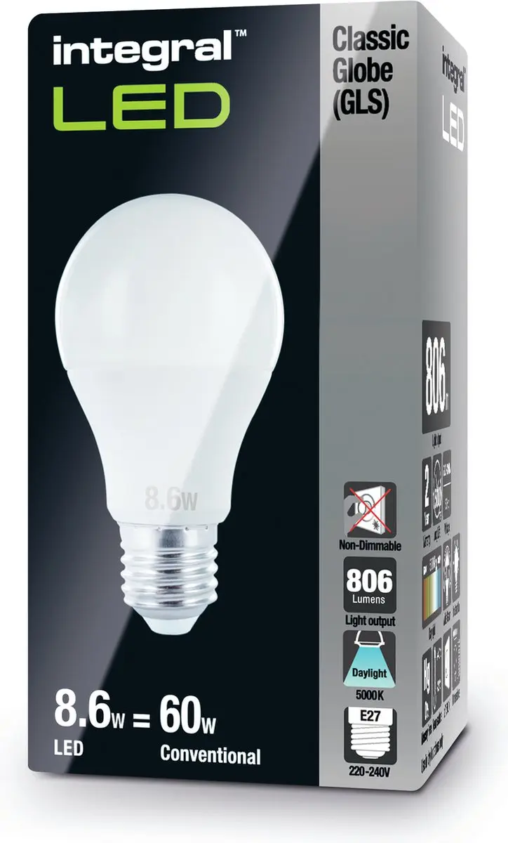 Integral Standaard Bol E27 8.6W Helder Wit 5000K