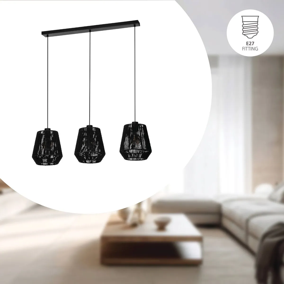 Eglo Persley Hanglamp E27 - 92cm - Zwart