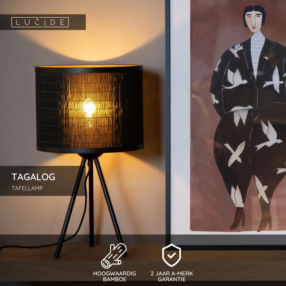 Lucide Tagalog Tafellamp Ø26cm - 1xE27 - Zwart