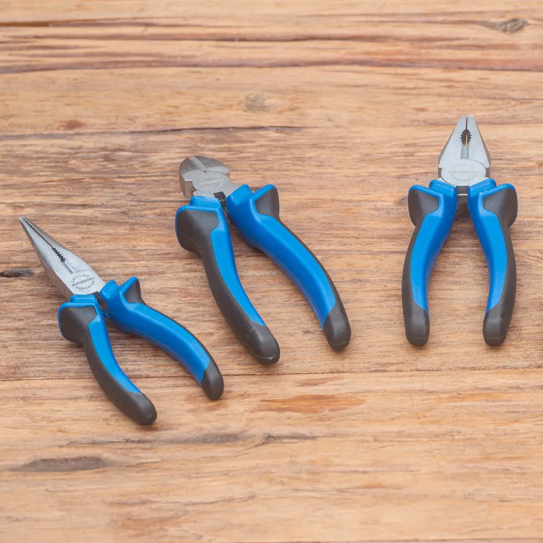 Hyundai Tangenset 3-delig - Punttang, Zijkniptang, Combinatietang - Zilver/Blauw/Zwart - afbeelding 6 van 6