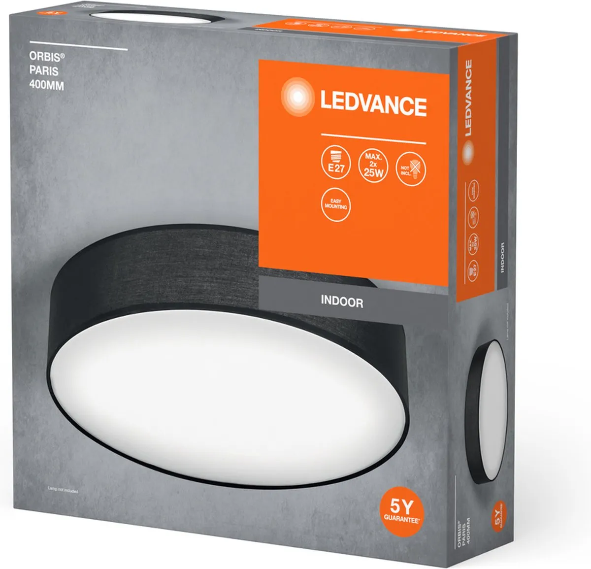 LEDVANCE Orbis Paris Plafondlamp 400mm - 2x E27 - Zwart - afbeelding 4 van 5