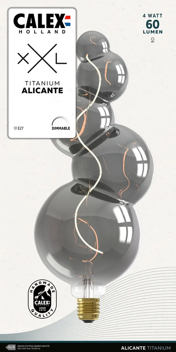 Calex Alicante XXL Titanium E27 LED - 4W Warm Wit Rookglas - afbeelding 6 van 6