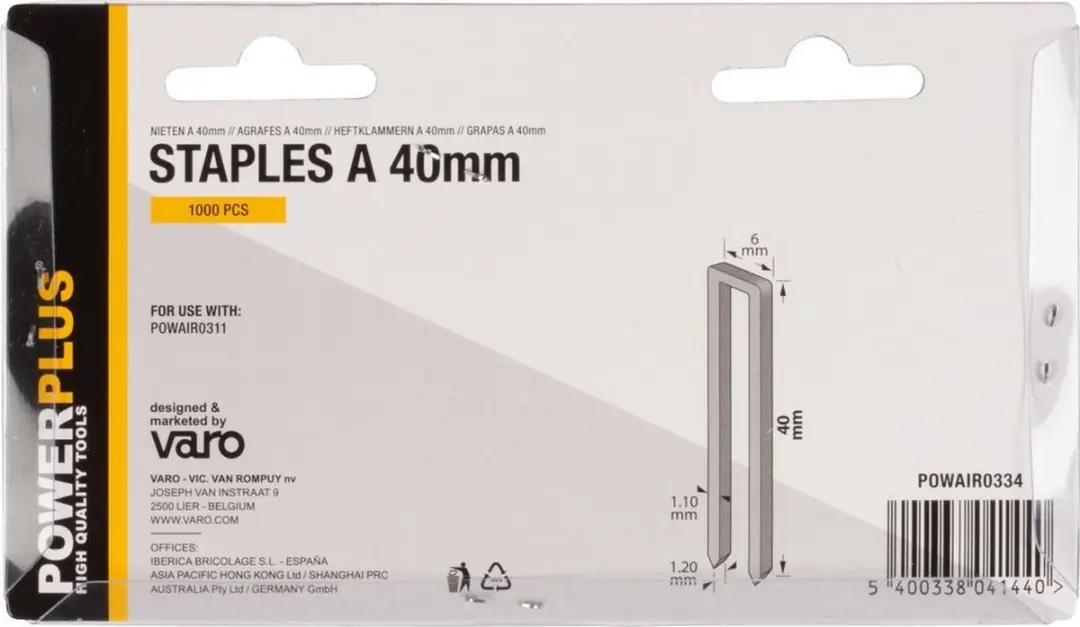 Powerplus POWAIR0334 Nietjes 40mm - 1000 Stuks