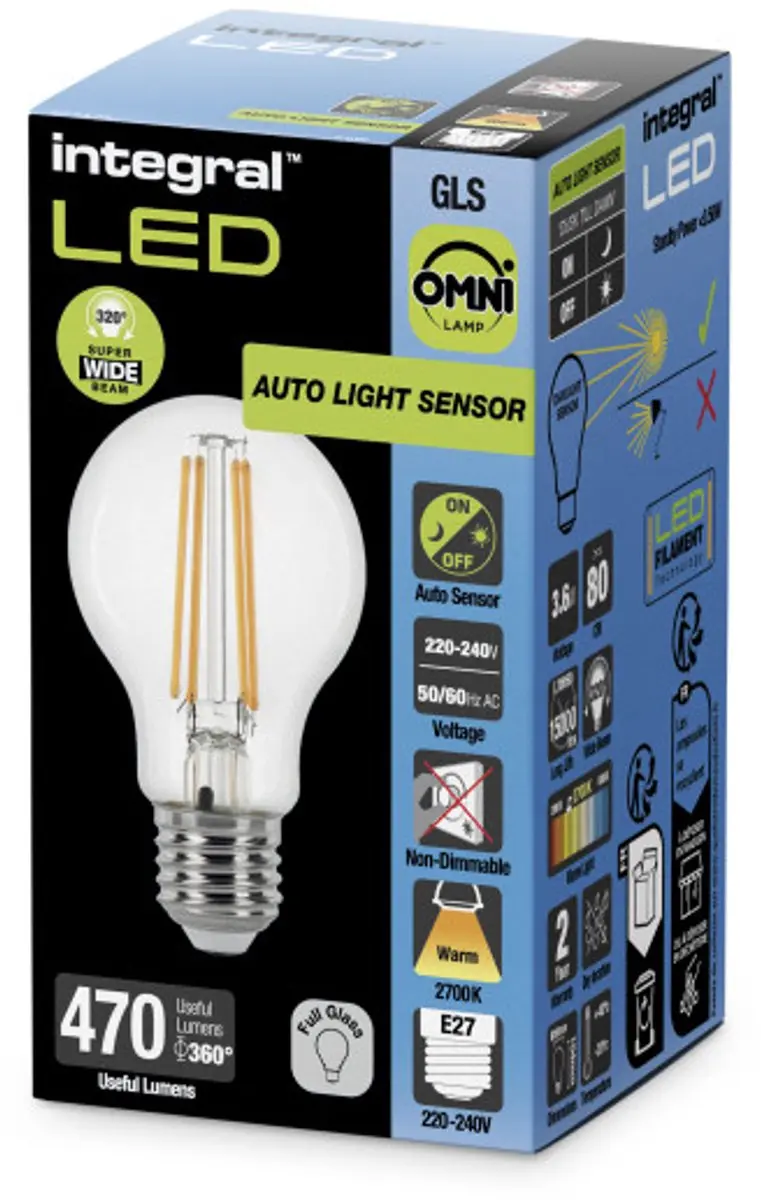 Integral LED Dag/Nacht Sensorlamp 4.7W 470lm E27 - Extra Warm Wit