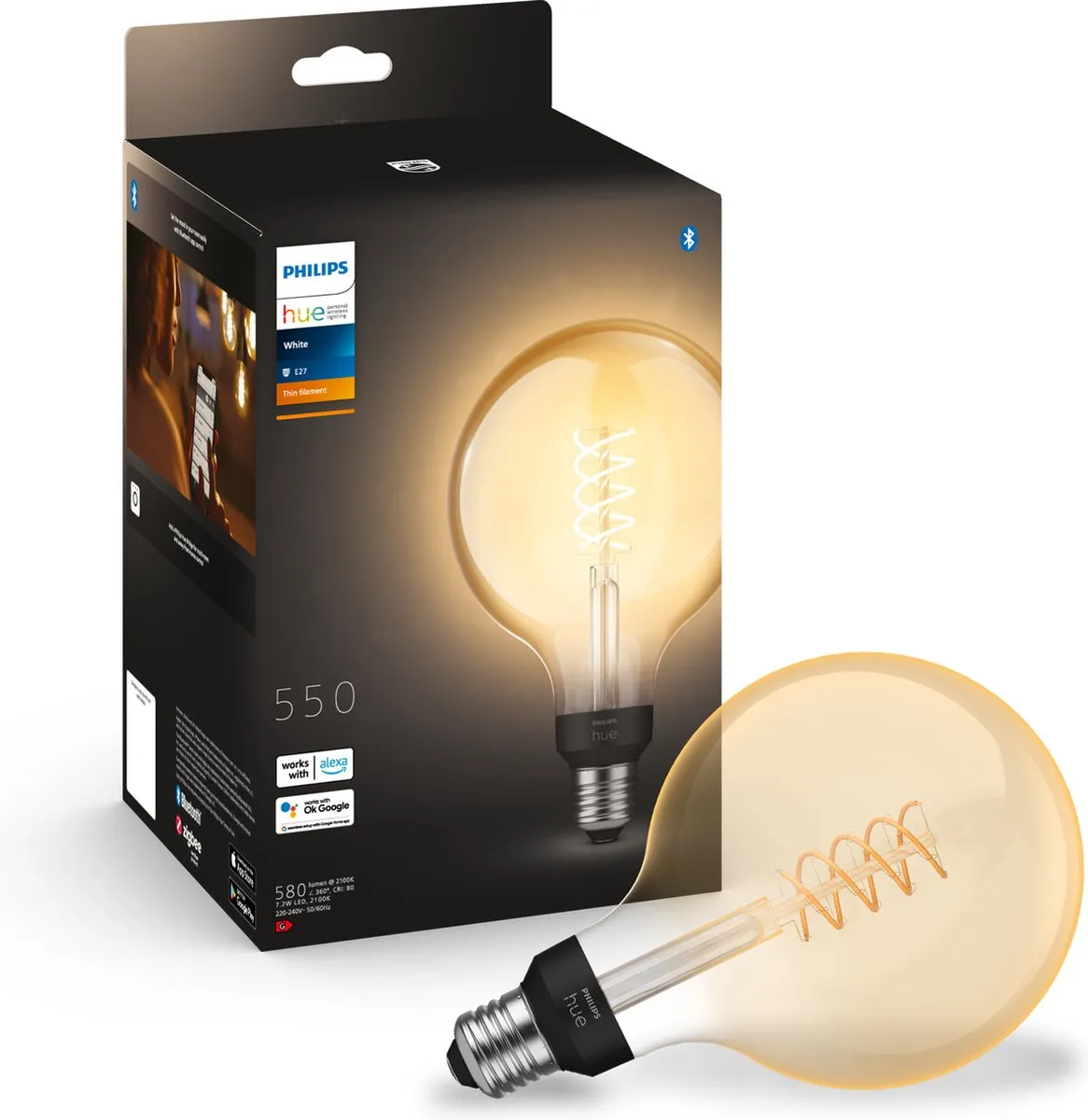 Philips Hue Filament G125 Warmwit E27 - 7.2W