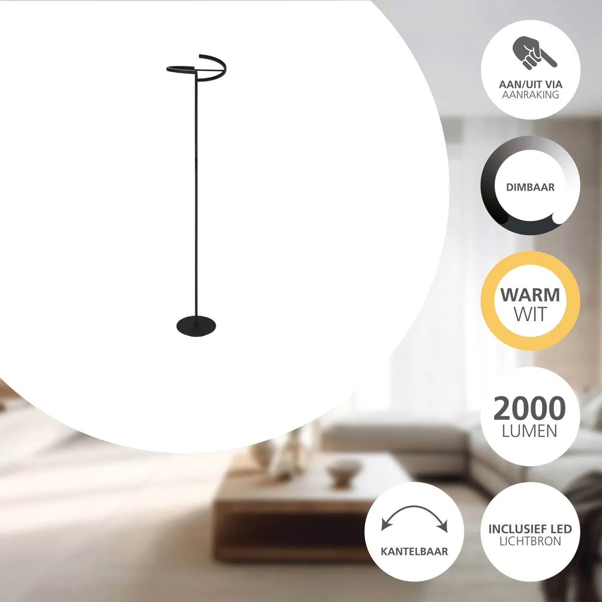 Eglo Castelpoto Vloerlamp - 180cm - Zwart/Wit - Dimbaar