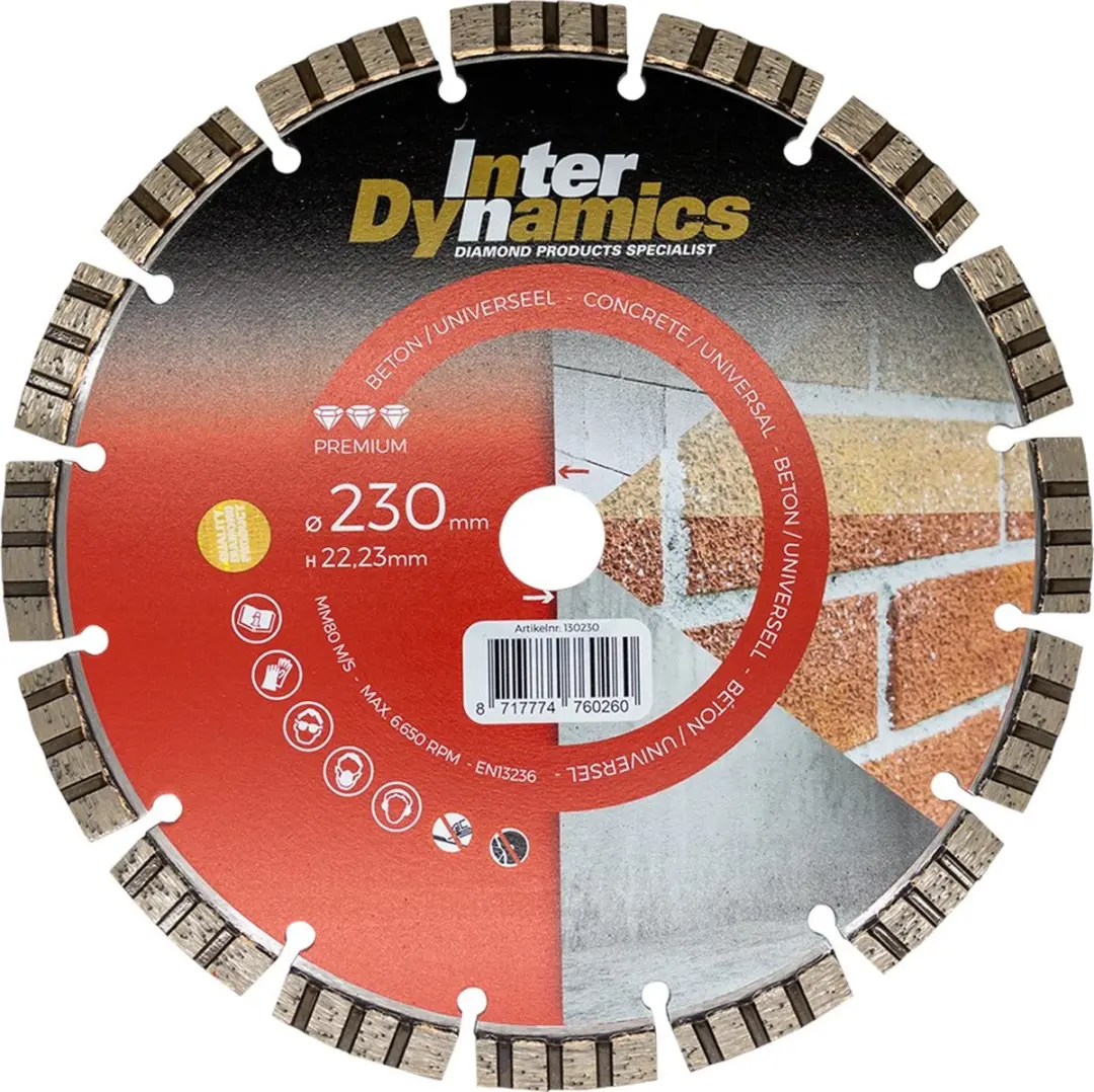 InterDynamics 130230 Diamantdoorslijpschijf 230mm - Beton