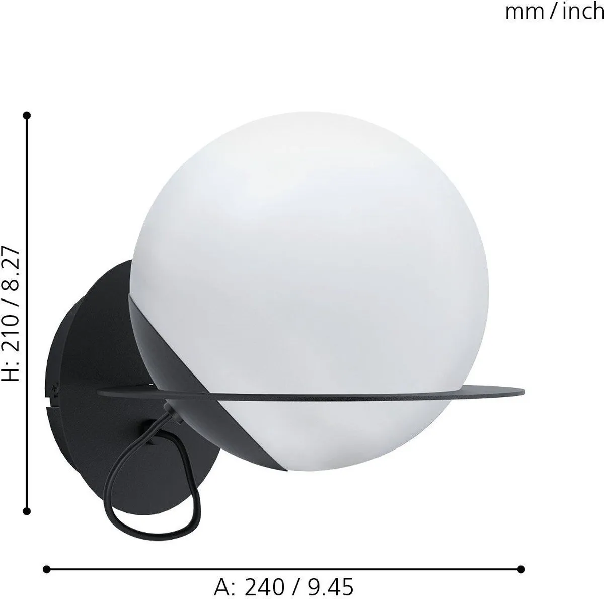 Eglo Sabalete Wandlamp E27 - 1 Lichtpunt - Zwart/Wit Glas