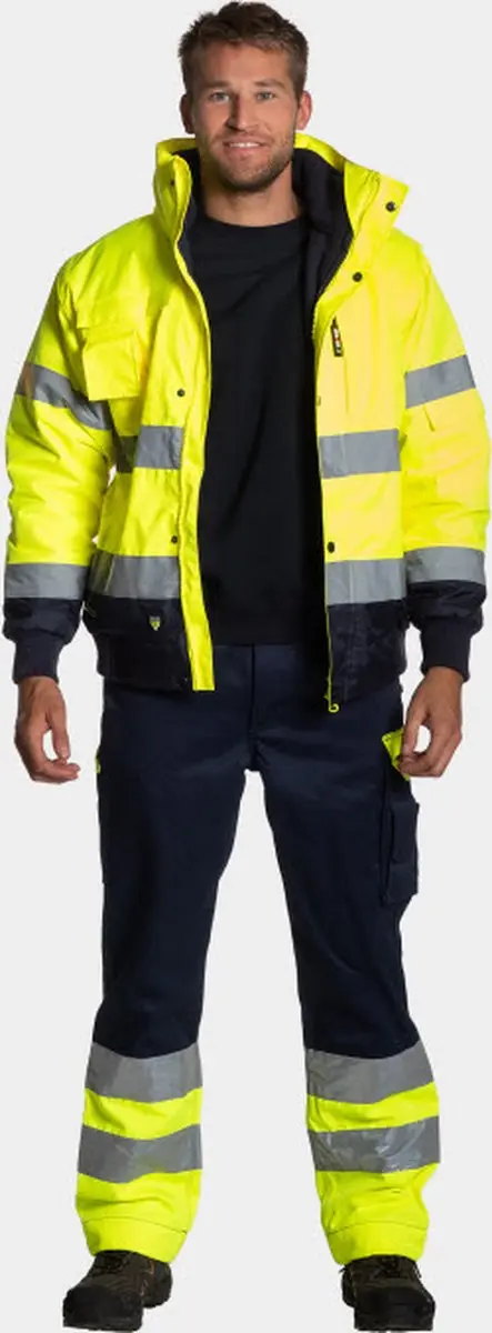 Herock Olympus High Viz Veiligheidsbroek HV 1602 - Maat 48 - Fluor geel/Donkerblauw