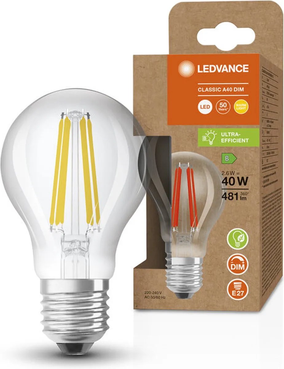 LEDVANCE Classic Superior E27 Peer Filament 2.6W - 481lm Zeer Warm Wit