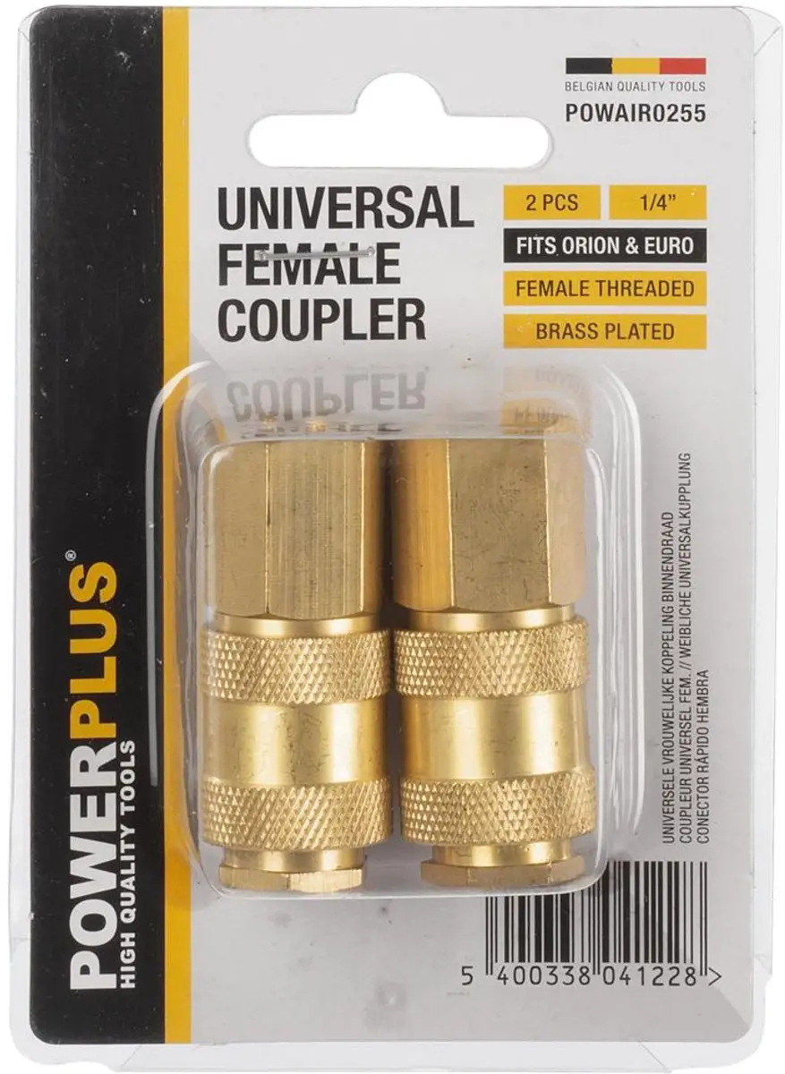 Powerplus POWAIR0255 Universele Snelkoppeling 1/4" - 2 Stuks - Koper