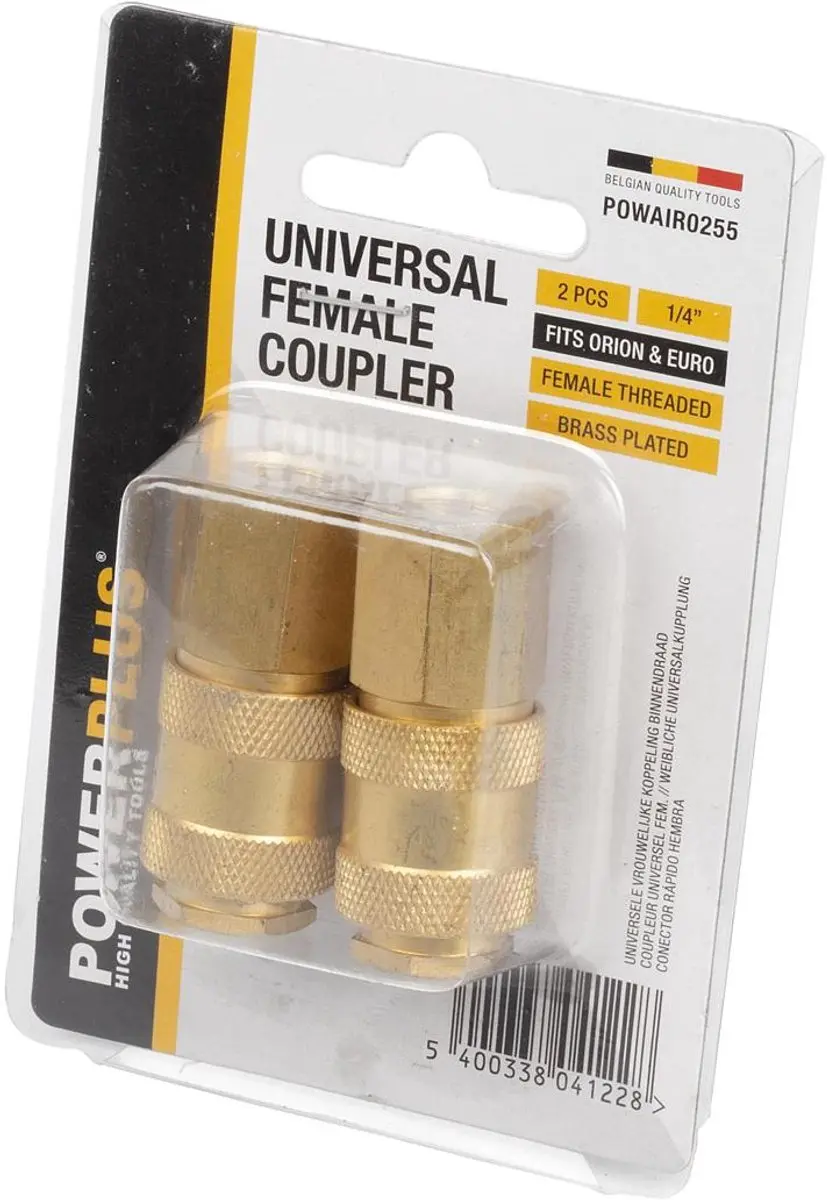 Powerplus POWAIR0255 Universele Snelkoppeling 1/4" - 2 Stuks - Koper