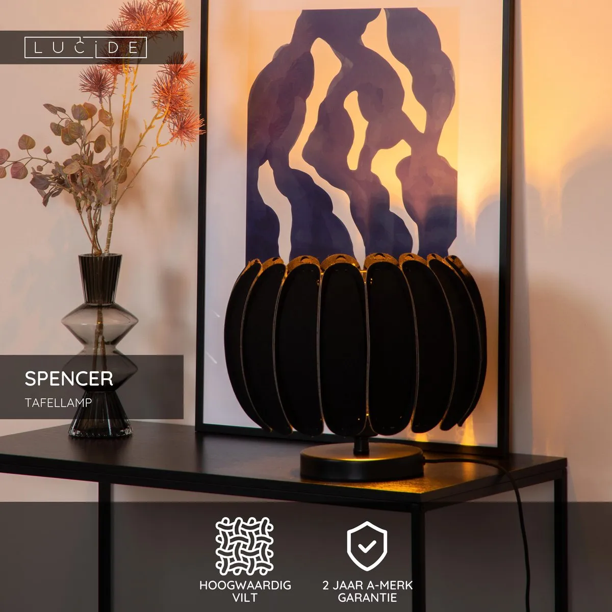 Lucide Spencer Tafellamp Ø30cm - 1xE27 - Zwart
