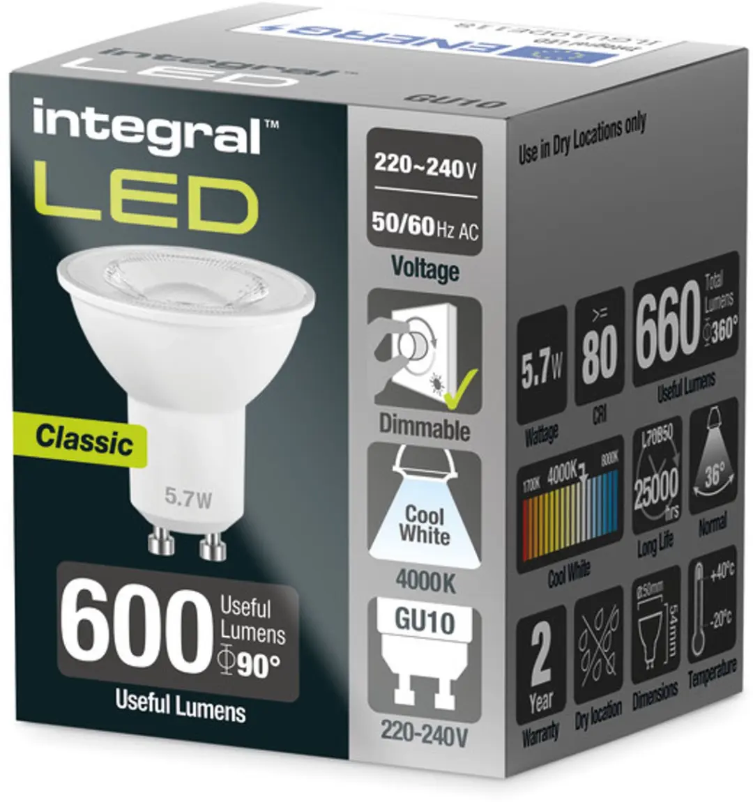 Integral GU10 LED Spot 5.7W 4000K - Dimbaar