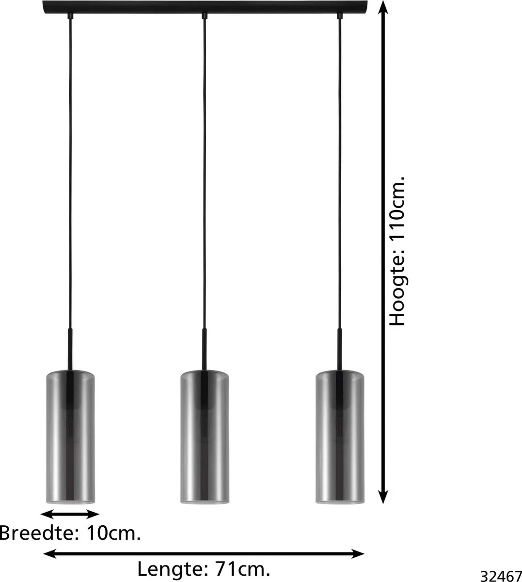 Eglo Keyns Hanglamp E27 - 71 cm - Grijs/Zwart