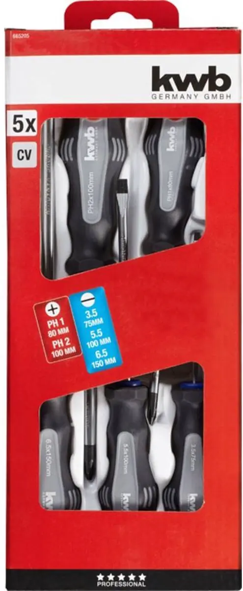 KWB Schroevendraaierset 665205 - 5 Stuks - SL 6.5/PH 2