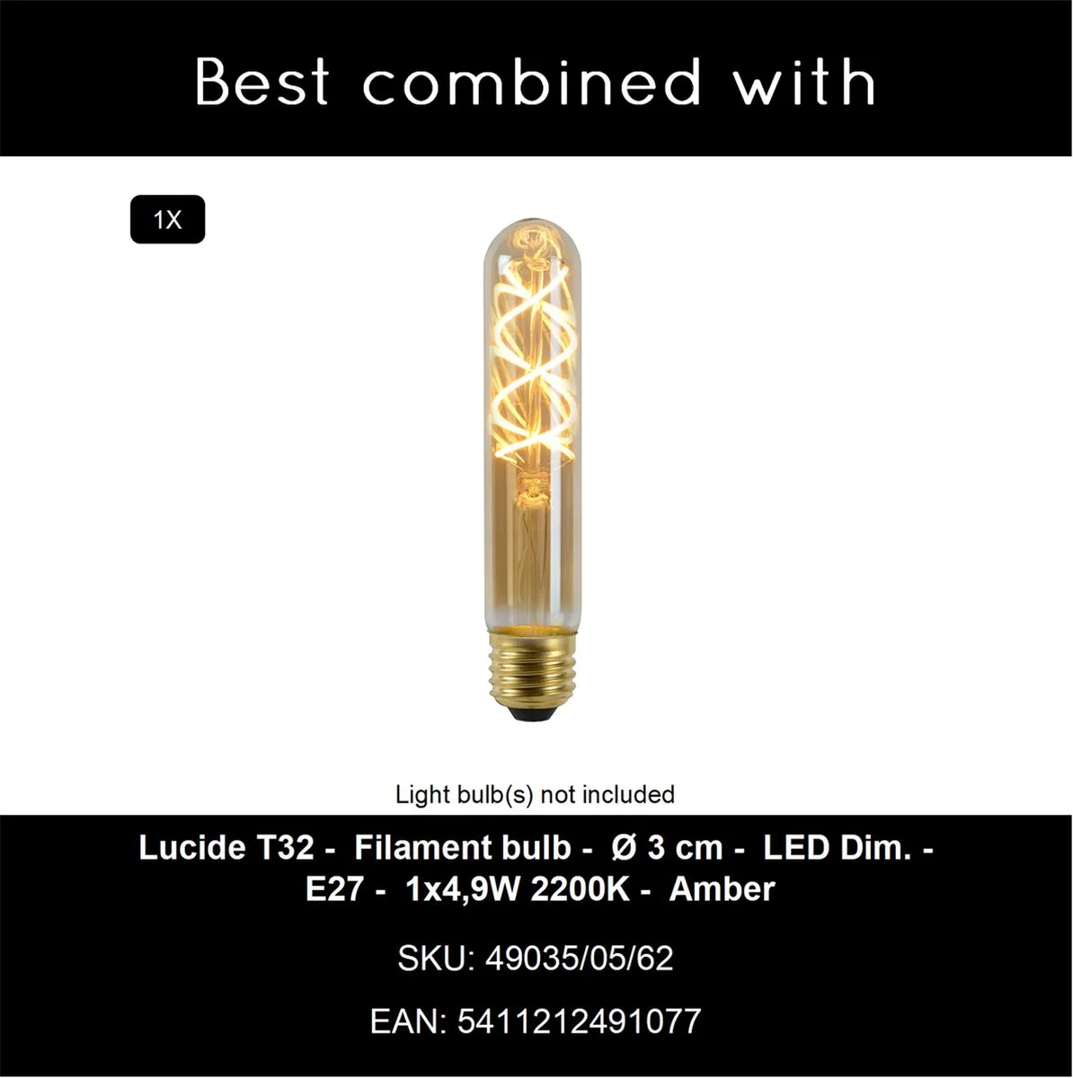 Lucide Lambres Hanglamp Ø15cm - 3xE27 - Zwart