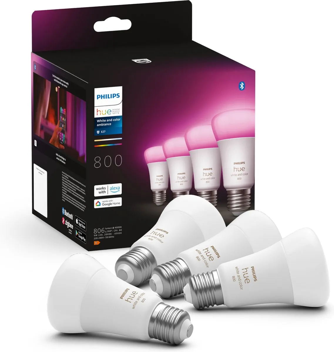 Philips Hue LED Lamp E27 RGBW 6,5W 806 Lm