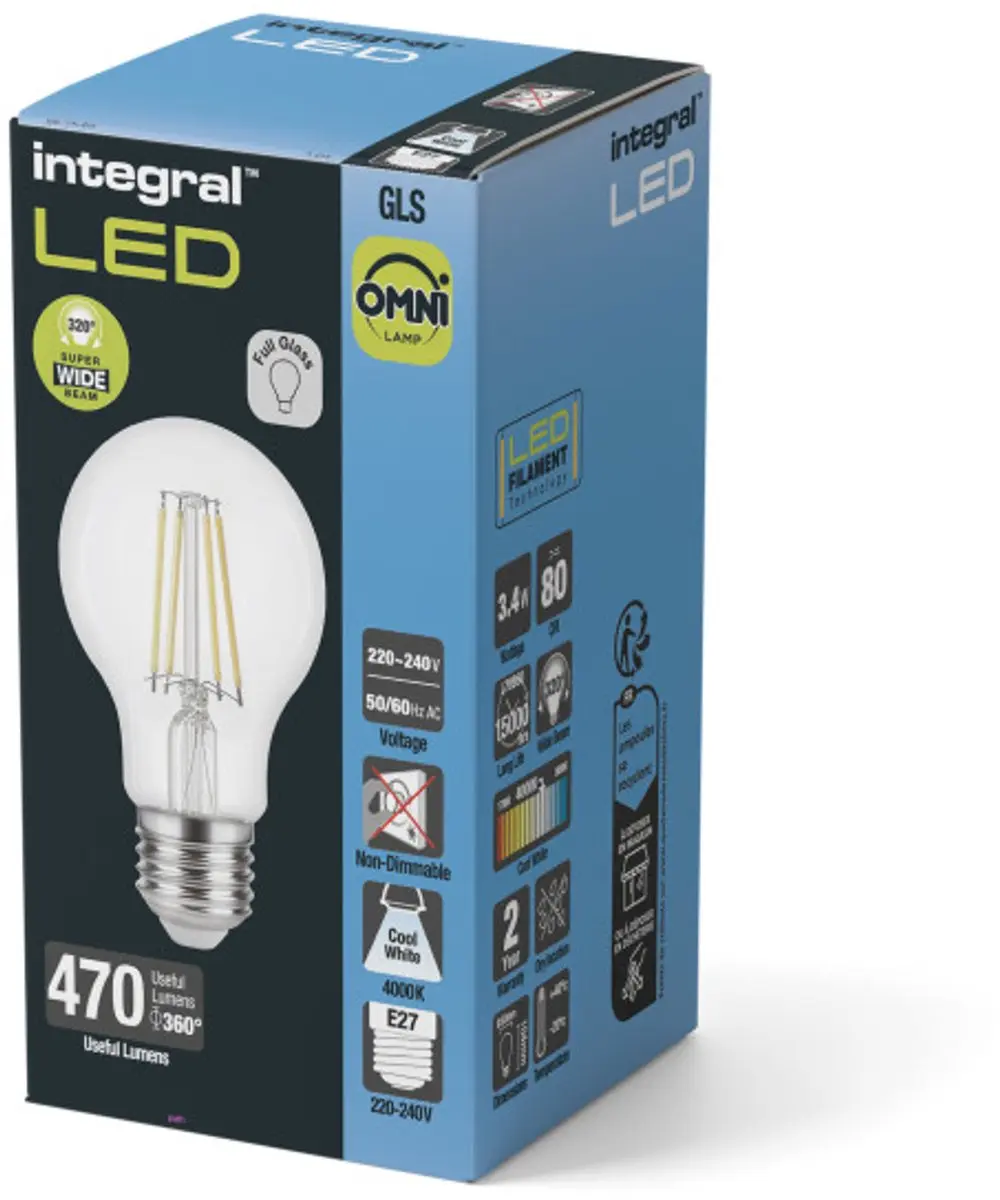 Integral Filament LED Kogellamp E27 3.4W Koel Wit