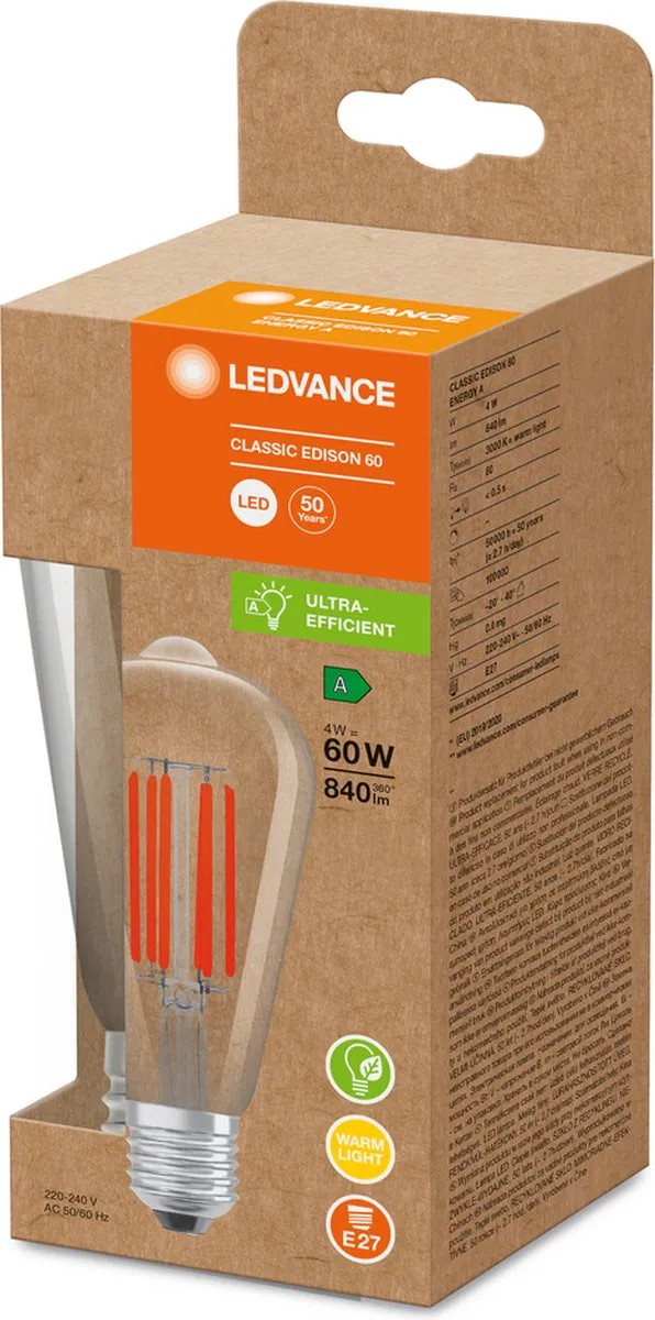 LEDVANCE LED Spaarlamp E27 Warm Wit 4W - Helder Glas - afbeelding 5 van 6