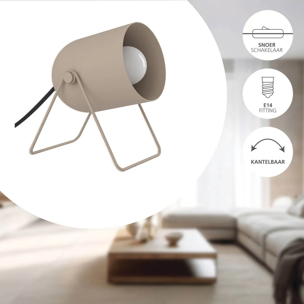 Eglo Tilston Tafellamp E14 - 14,5 cm - Zandkleur