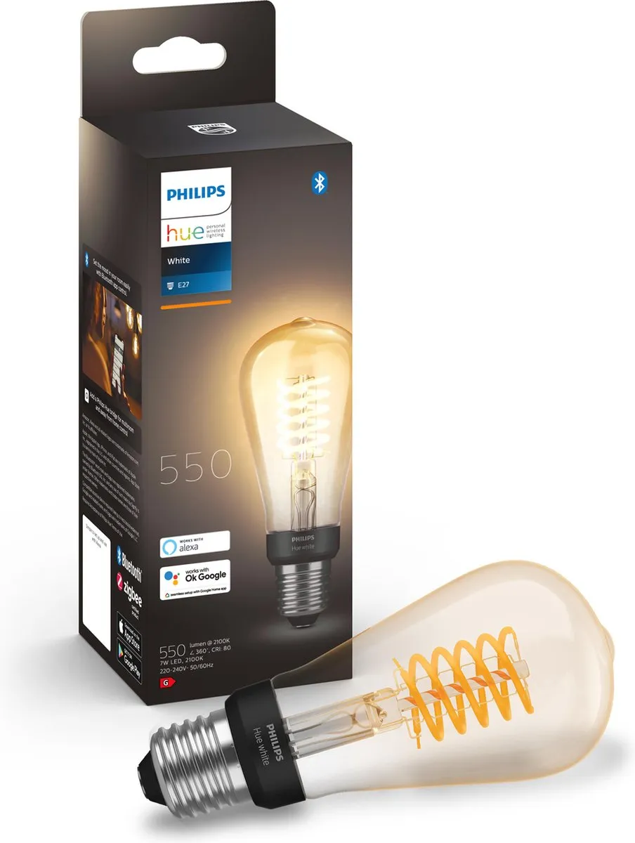 Philips Hue Starterpakket E27 - 2x Filament Edison ST64 Warmwit - Incl. Bridge