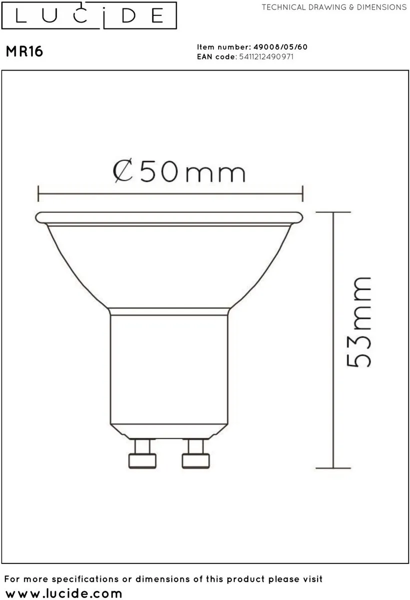 Lucide MR16 LED Lamp GU10 5W 2700K - Ø5cm Transparant