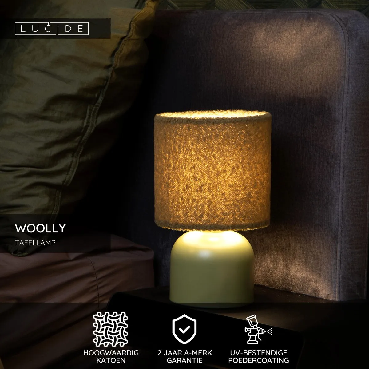 Lucide Woolly Tafellamp Ø16cm Groen