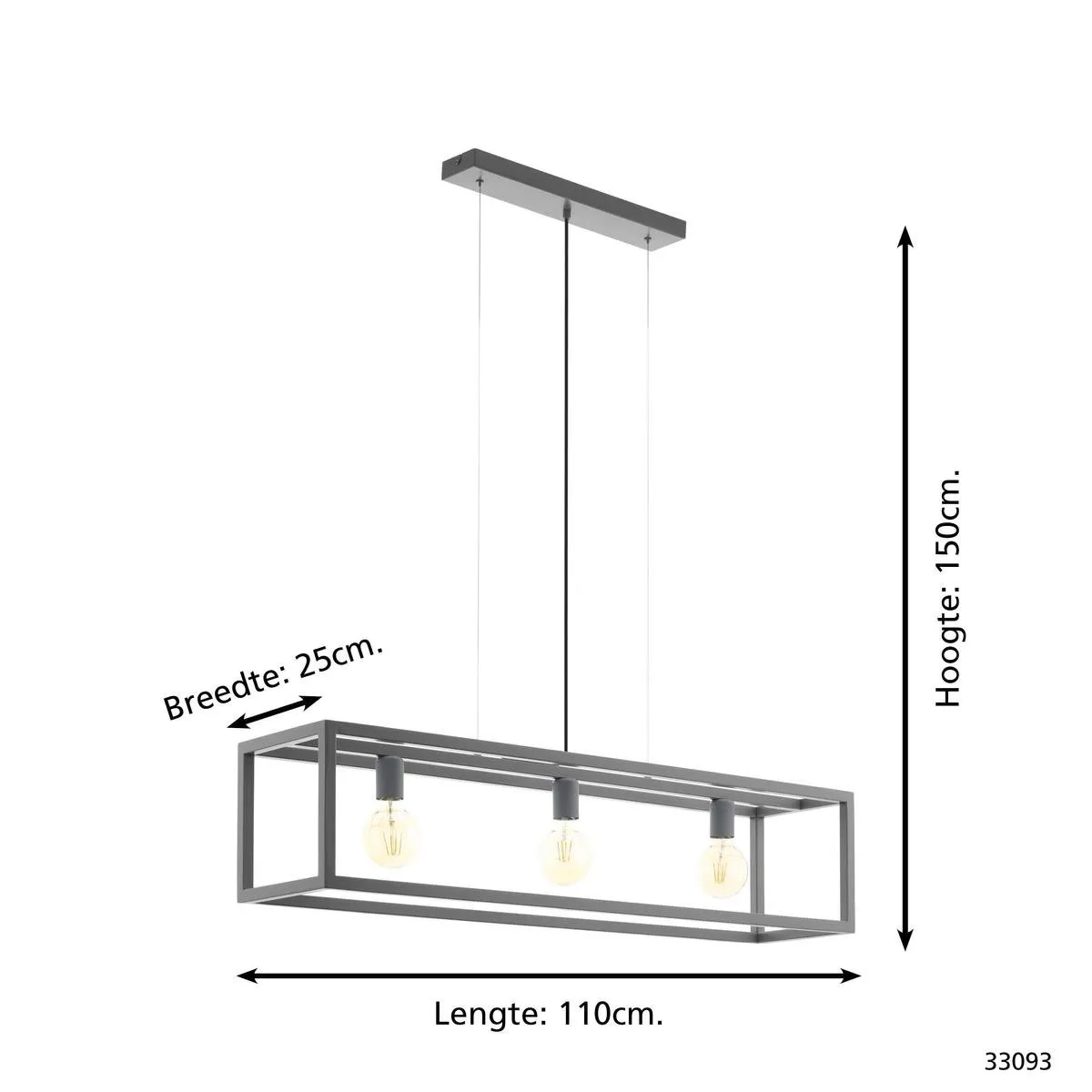 Eglo Elswick Hanglamp 3x E27 - Grijs - afbeelding 6 van 6