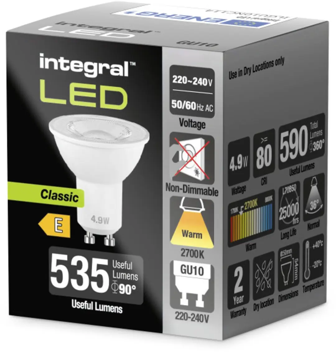Integral GU10 LED Spot 4.9W 2700K - Helder