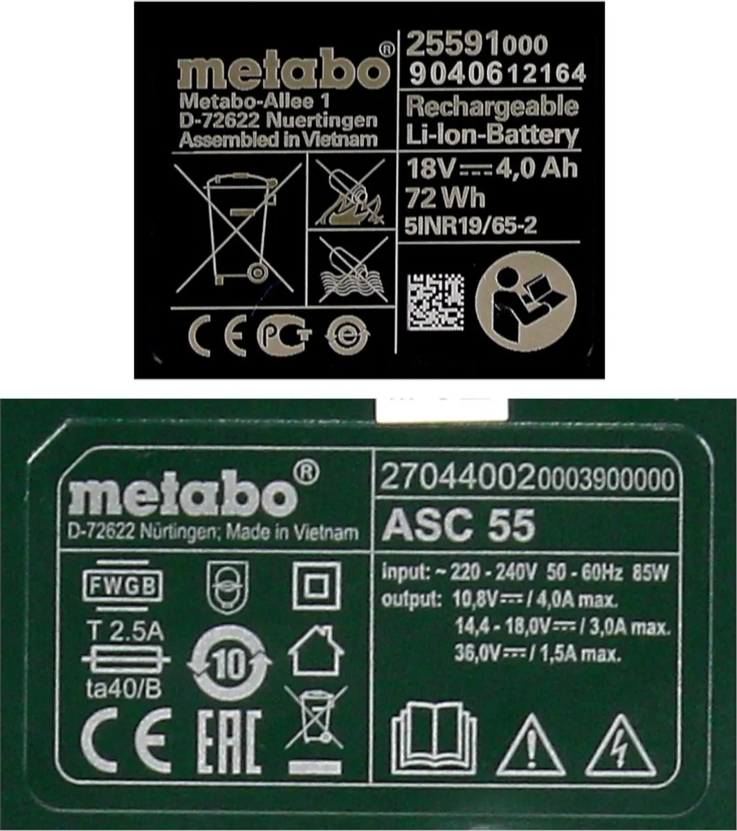 Metabo CAS 625591000 Li-Power Accu 18V 4.0Ah + Oplader ASC 55