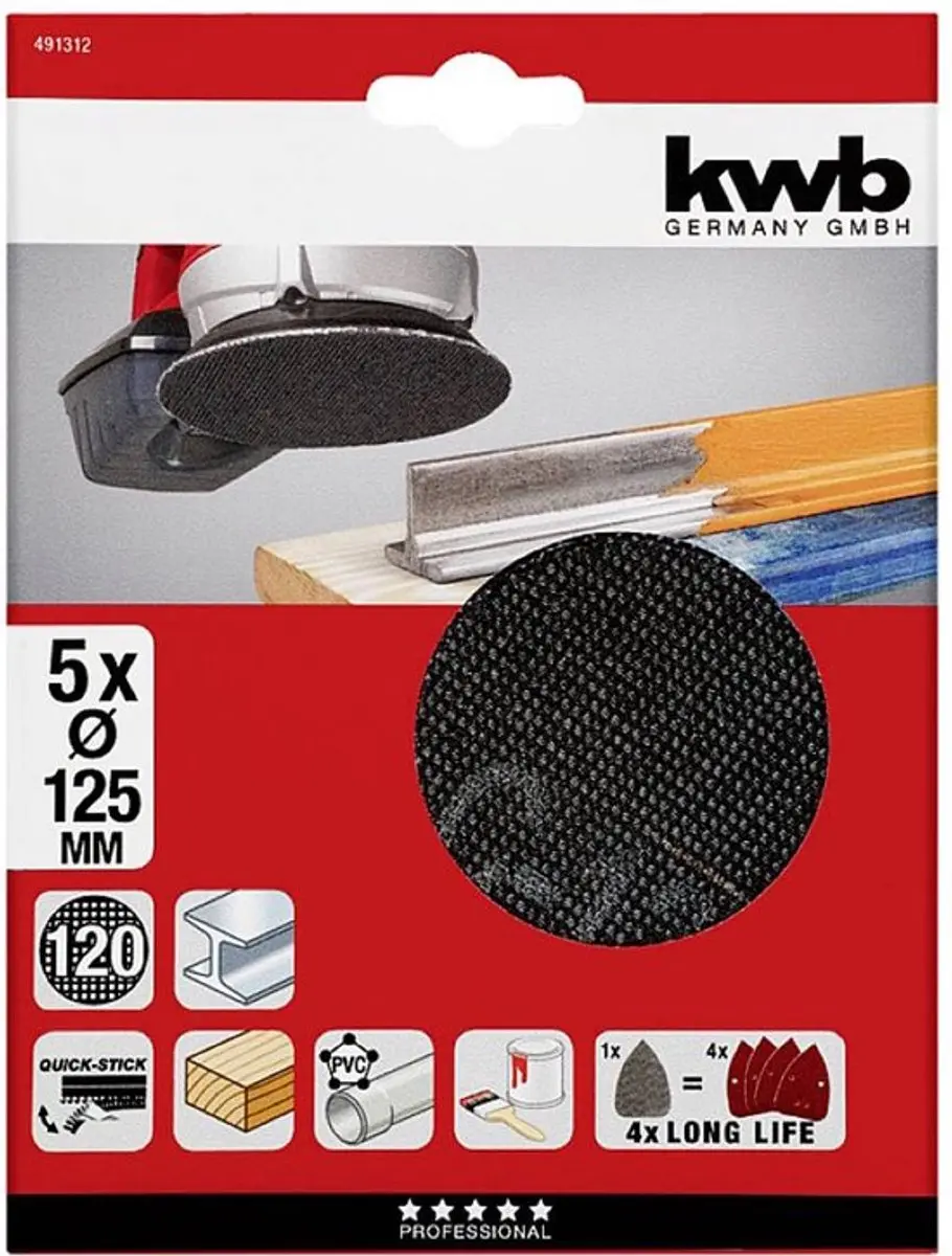 KWB Schuurgaas Ø150mm Korrel 220 - 5 Stuks