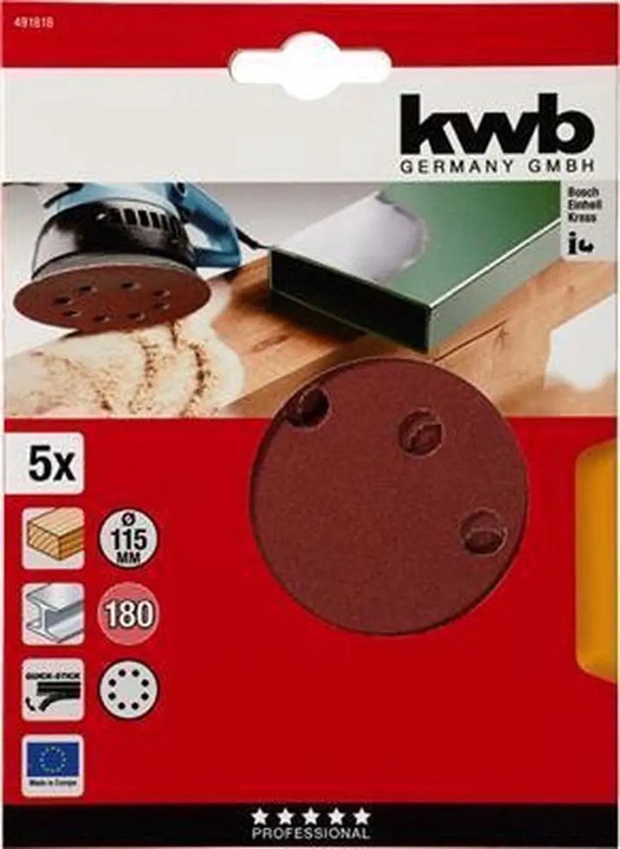 KWB Schuurschijf 115mm K180 - 6 Stuks
