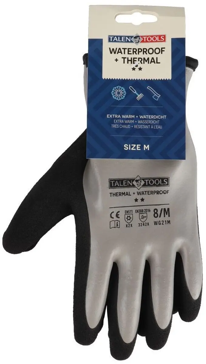 Talen Tools Thermo Waterbestendige Werkhandschoenen M - Grijs